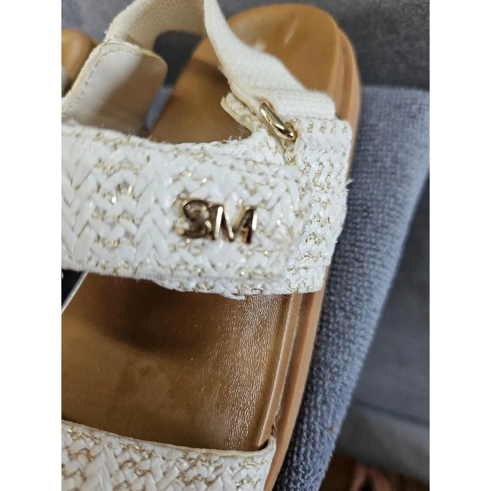 Steve Madden Girls Sandals Cream Gold Metallic Woven Strappy Size 12 Kids